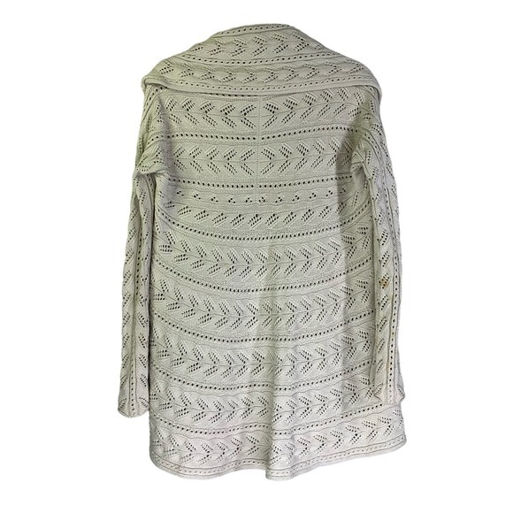 CABI Cream Beige Cotton Crochet Knit Open Front Circle Shawl Cardigan Sweater - Picture 9 of 16